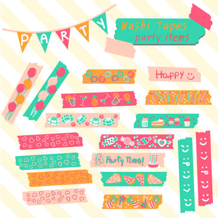 Set of washi tapes in party items.のイラスト素材