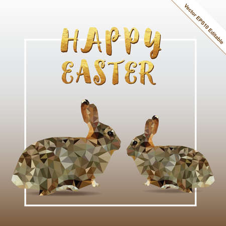 Easter bunny vector polygon style design in brown colors with are separate layers.のイラスト素材