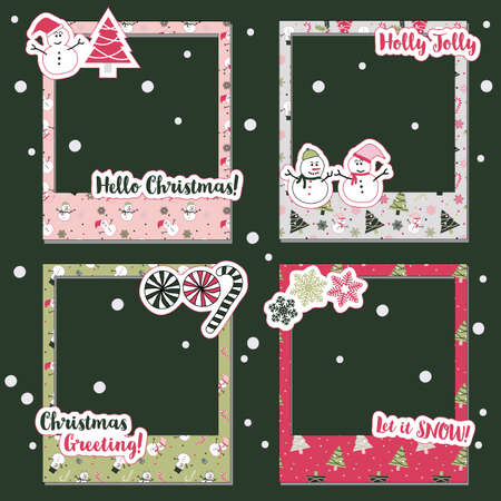 A Merry Christmas photograph frames set for scrapbook design image and gift item for happy Christmas holiday and New Year.のイラスト素材