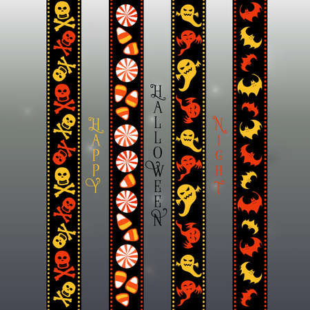 Halloween washi tape scrapbook ribbon items in orange, yellow, black and white colors.のイラスト素材