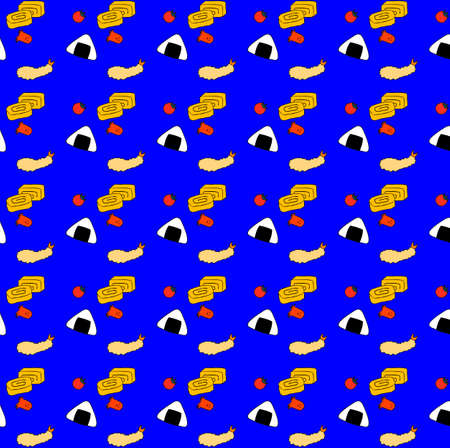 riceball, Cherry tomato, Japanese rolled omelette, octopus sausages, Deep Fried Shrimpの写真素材