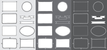 3x Set of hand-drawn frames - vectorized illustration on a gray background.のイラスト素材