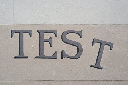 The word TEST painted in a serif handwriting type on a wall