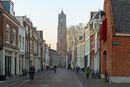 UTRECHT, THE NETHERLANDS, JANUARY 26, 2017 - View on the Dom Tower of the St. Martins Cathedral from the Korte Nieuwstraat (Short Newstreet).のeditorial素材