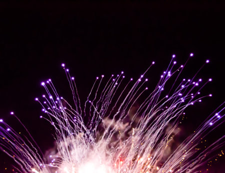 Fulminate, colorful, luminous, real fireworks at night