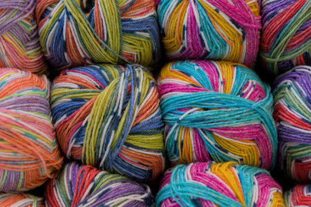 Colorful wool yarn for knitting as a background. Selective focus.