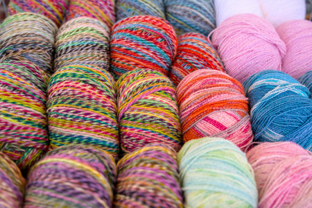 loose up of multicolored skeletons of yarn for embroidery