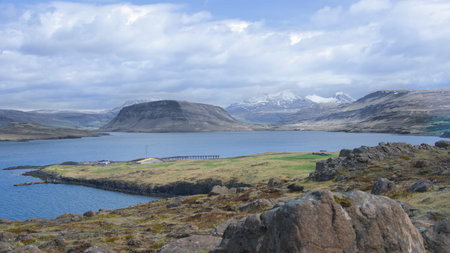Icelandic landscape with fjord and mountains in the background, HvalfjÃ¶rdur