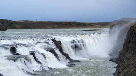 panoramic view across the large waterfall Gullfoss, Iceland
