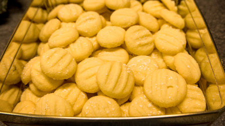 cookies on display in a shop for sale at the bazaar, christmasの写真素材