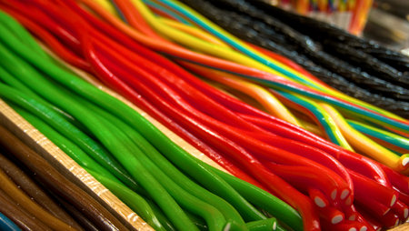 olourful candies at a Christmas market in Germanyの写真素材