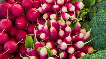 Radish on display at a farmers market