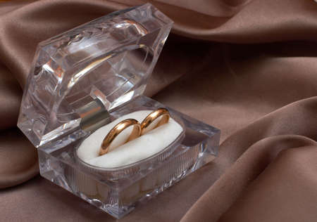 Wedding rings in a boxの写真素材