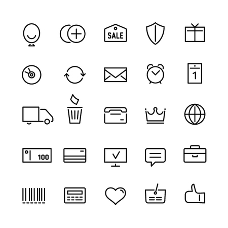 25 different icons for an internet shop in linear styleのイラスト素材