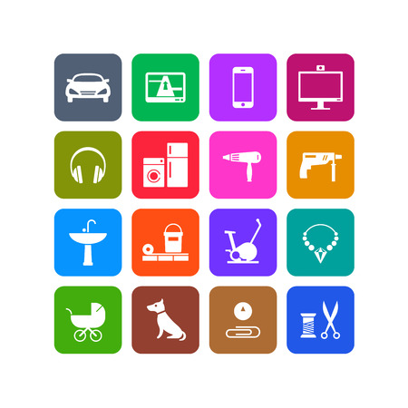 16 icons of different products categories for online shopsのイラスト素材