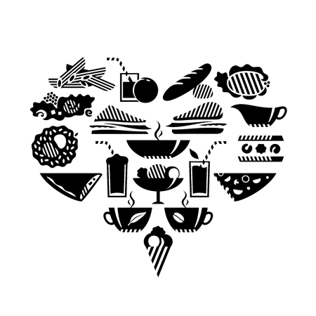Heart shaped pictograms of foods and drinksのイラスト素材