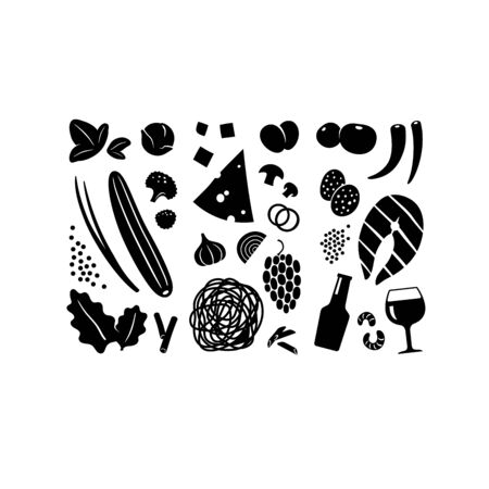 3 categories of Italian foods separated by national flag colorsのイラスト素材