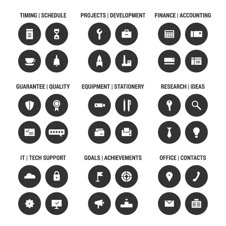 Icons set of corporative area. White on black.のイラスト素材