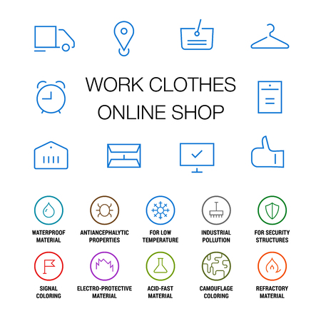 Icons set for work clothes online shop. Linear. Colored on white.のイラスト素材