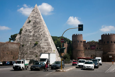 Pyramid of Caius Sextius outside San Paolo gateのeditorial素材