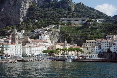 Approaching Amalfi from the seaの写真素材