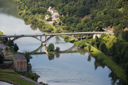 Bridge over the Meuse seen from the Mont Malgr Toutの写真素材