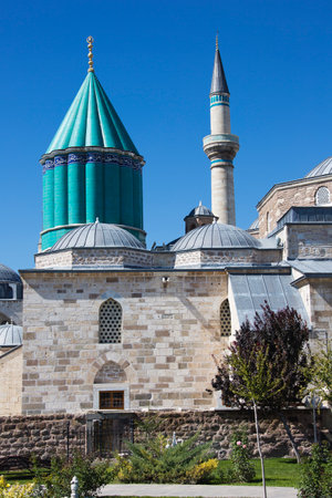 The Mevlana museum with green dome and minaretのeditorial素材