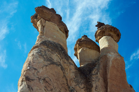 Looking up at fairy chimneysの写真素材