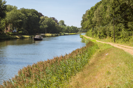 Boating on the canal Herentals-Bocholtの写真素材