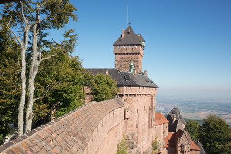 Castle Le Haut-Koenigsbourg with the Rhine valley in the backgroundのeditorial素材