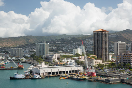 Honolulu Harbor seen from the Aloha Towerのeditorial素材