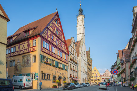 Editorial: Rothenburg ob der Tauber, Bavaria, Germany, September 27, 2016 - Busy town center of Rothenburg ob der Tauberのeditorial素材