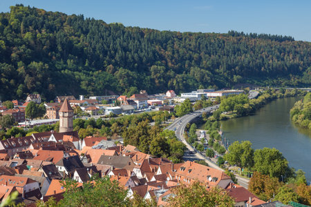 Editorial: Wertheim, Baden-Wurttemberg, Germany, September 25, 2016 - View of Wertheim seen from the Wertheim strongholdのeditorial素材