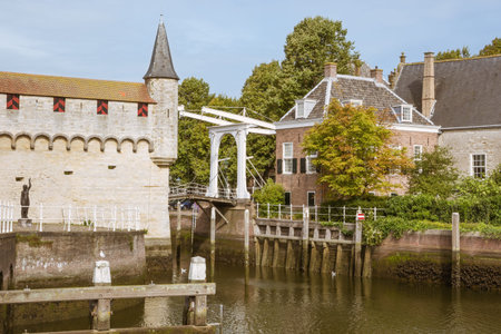 Harbor entrance of Zierikzee, seen from outside the city wallsの写真素材