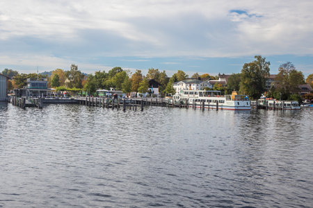 Editorial: PRIEN, BAVARIA, GERMANY, September 27, 2017 - The harbor of Prien with some ships at the quay.のeditorial素材