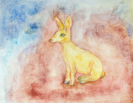 Chinese zodiac, year of the rabbit. The dabbing technique gives a soft focus effect due to the altered surface roughness of the paper.の写真素材