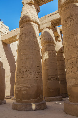 Aligned columns in the hypostyle hall in the Temple Complex of Karnak