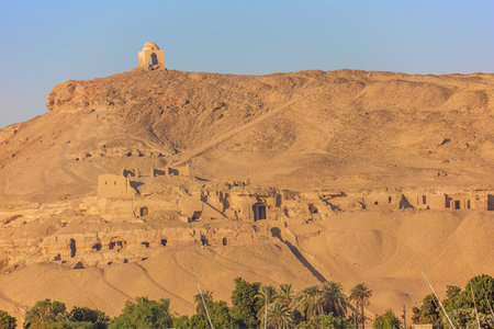Close view of Qubbet el-Hawa, seen from across the Nileの写真素材