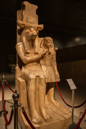 Editorial: LUXOR, EGYPT, October 16, 2018 - The statue of Amenhotep III and Sobek in the courtyard of the Luxor museumのeditorial素材