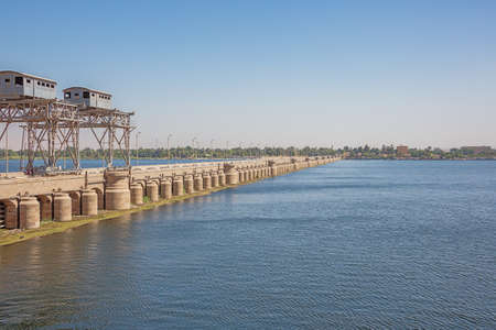 Passing the barrage of Esna on the Nileの写真素材