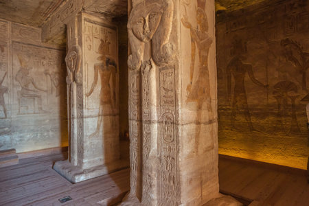 Several effigies of Hathor, depicted  in the Small Temple of Abu Simbel