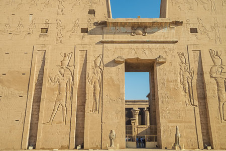 Looking past the entrance of the Temple of Horus at Edfuの写真素材