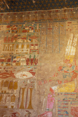 Wall painting with the pharaoh in the Temple of Hatshepsut in the vicinity of Luxor