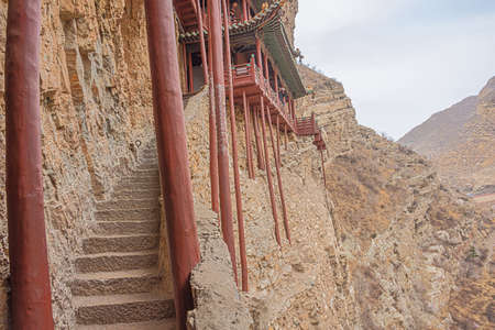 Detail of the supporting poles of the Hanging Temple near Datongの写真素材