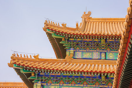 Imperial roof decoration on a on the gate of Supreme Harmony in the Forbidden City in Beijingのeditorial素材