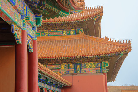 Imperial roof decoration on the side of the gate of Supreme Harmony in the Forbidden City in Beijing