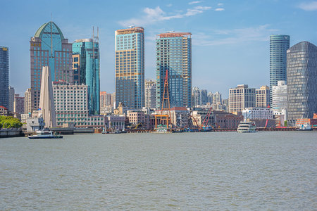 Editorial: SHANGHAI, CHINA, April 16, 2019 - The Bund with the Huangpu river seen from Pudong in...