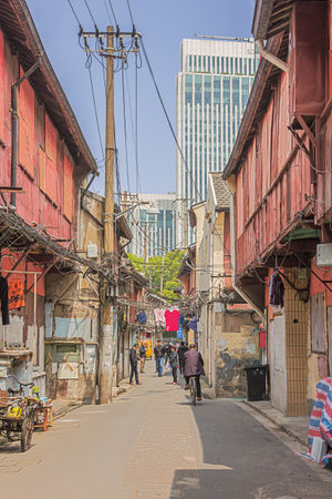 Editorial: SHANGHAI, CHINA, April 17, 2019 - Daily life in the old city neighborhood in Shanghaiのeditorial素材