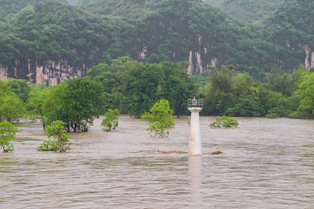Close up of a beacon near the Mopanshan wharf navigating on the Li River near Guilin