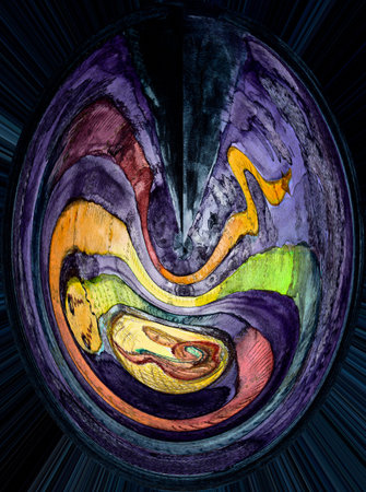 Mandala of cosmic serpent with egg. The dabbing technique near the edges gives a soft focus effect...